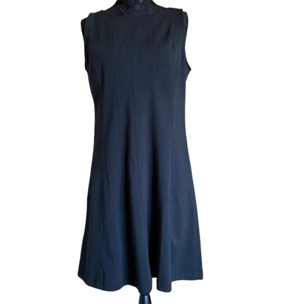 Ann Taylor Black Midi Seamed Dress Fit Flare Sleeveless Office Cocktail Dress 10